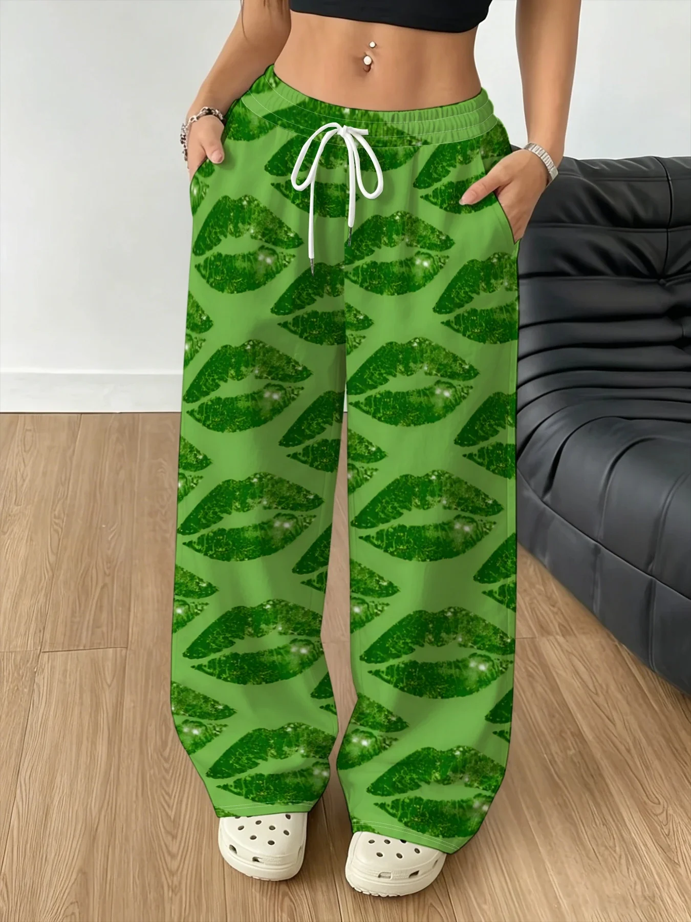 Summer Fashion Y2k Green Pants Trendy Striped Jersey Women Sports Pants Unisex Streetwear Sports Pants Straight-leg Pants