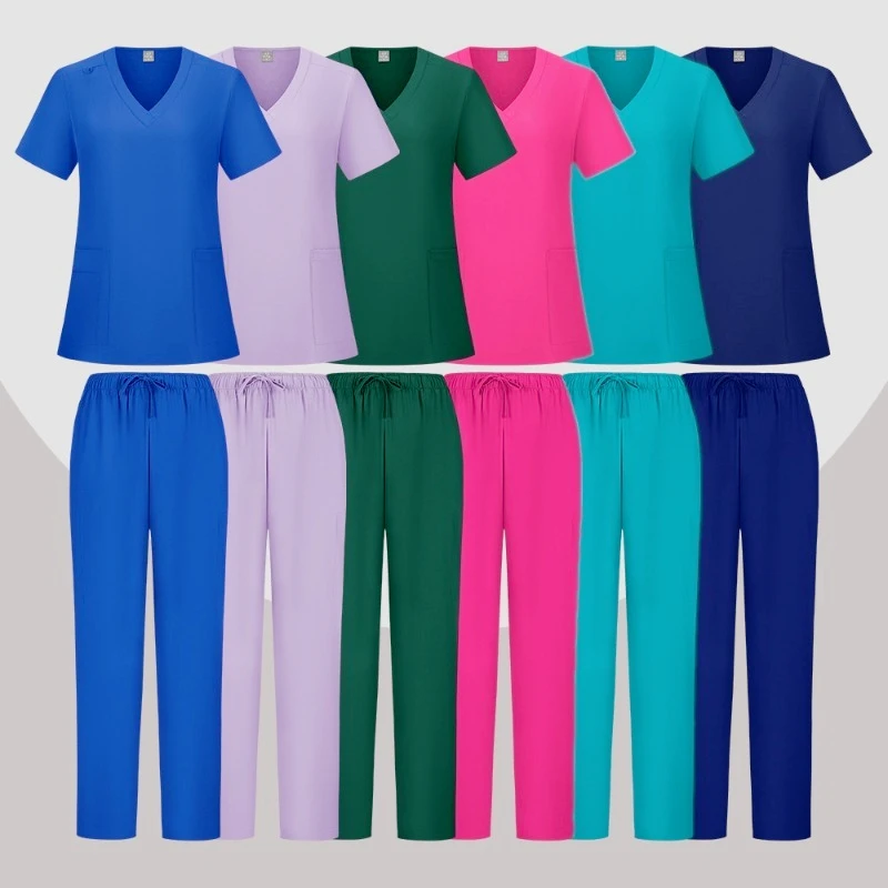 美容サロンユニフォームセット-エステティシャン＆スパセラピスト向け通気性半袖スクラブ