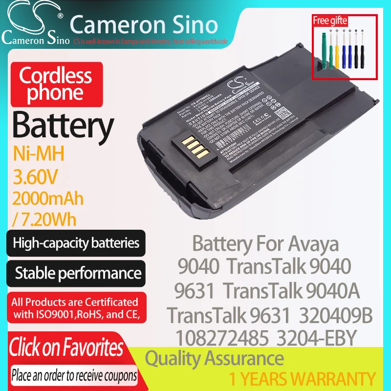 CameronSino Battery for Avaya 9040 9631 TransTalk 9040 TransTalk 9040A 320409B fits Avaya 108272485 Cordless phone Battery 3.60V