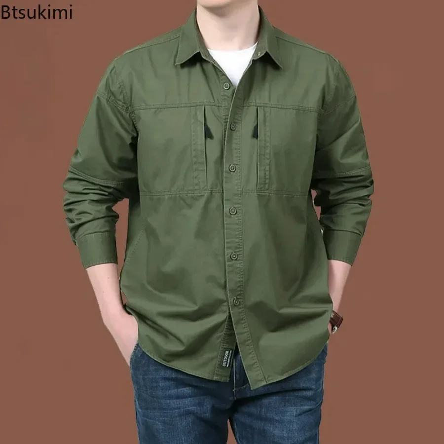 2024 Men's Tactical Long Sleeve Shirts Outdoor Multi-pocket Quick-drying Military Cargo Shirt Hiking Fishing Work T-shirt Tops