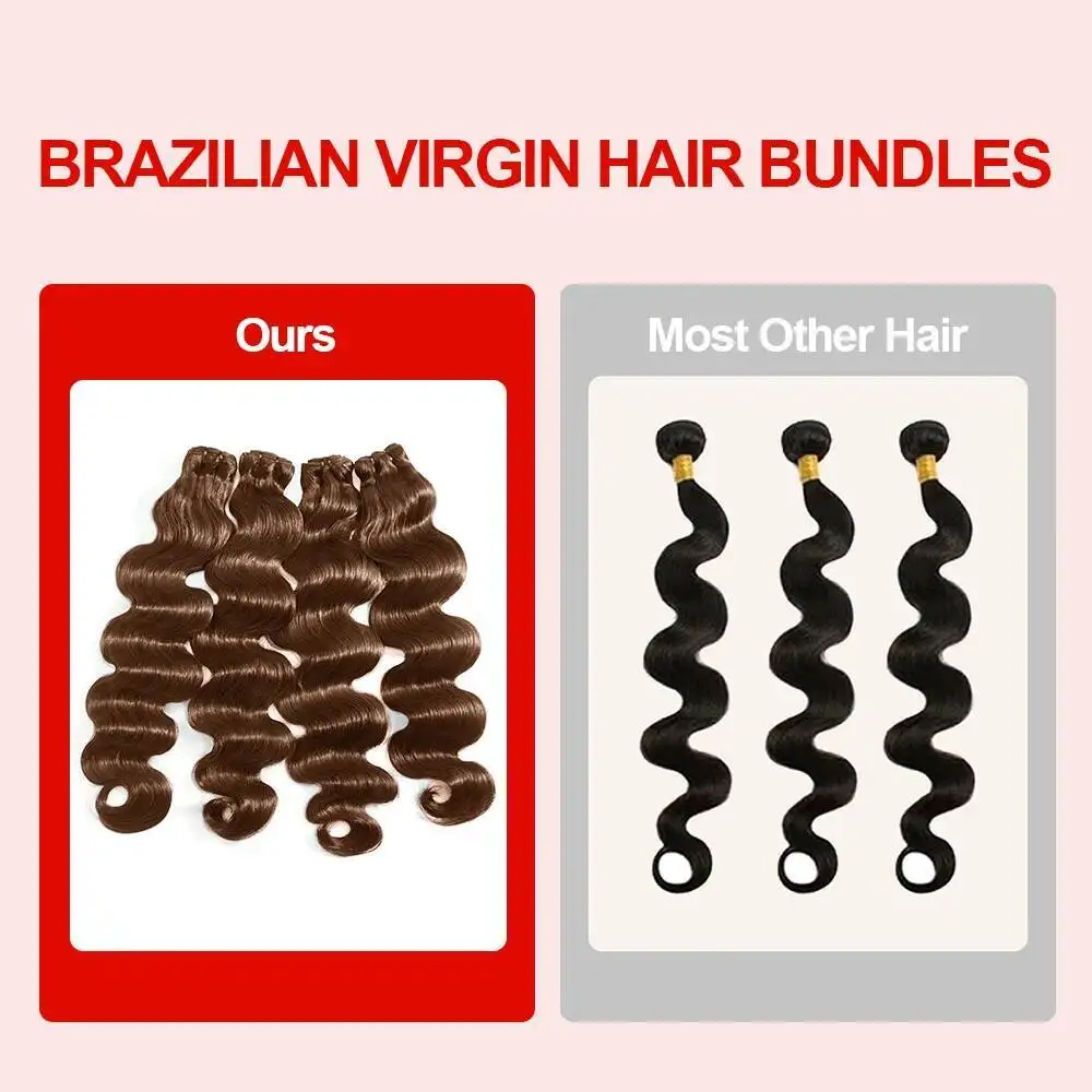 الشوكولاته الملونة 1/3/4 جسم الإنسان موجة البرازيلي فيجين الشعر العسل البني حزم نسج ملحقات 100% غير المجهزة