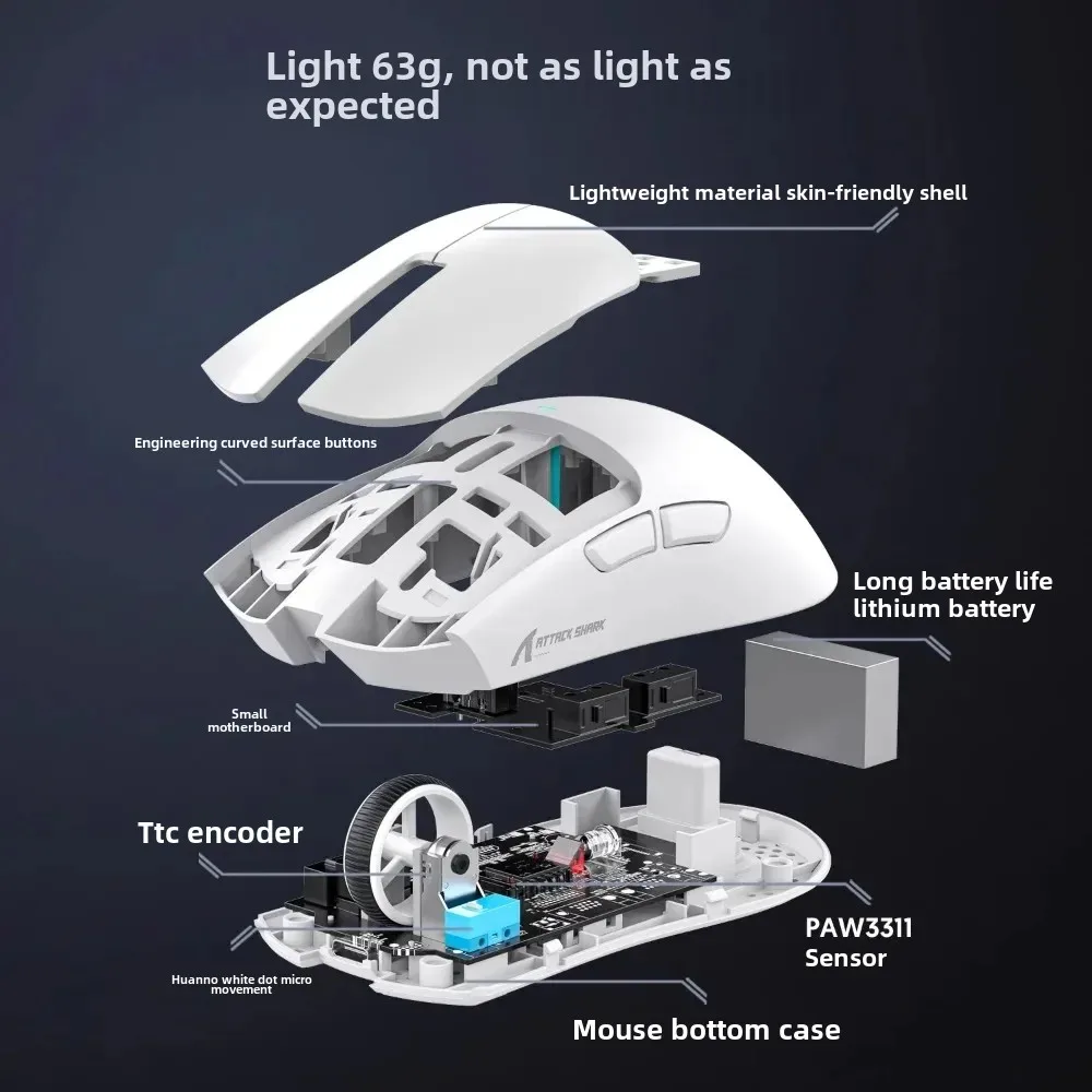 Attack Shark X11 Bluetooth Wireless mouse Esports Games With charging dock ergonomics 22000DPI Magnetic attraction good-looking