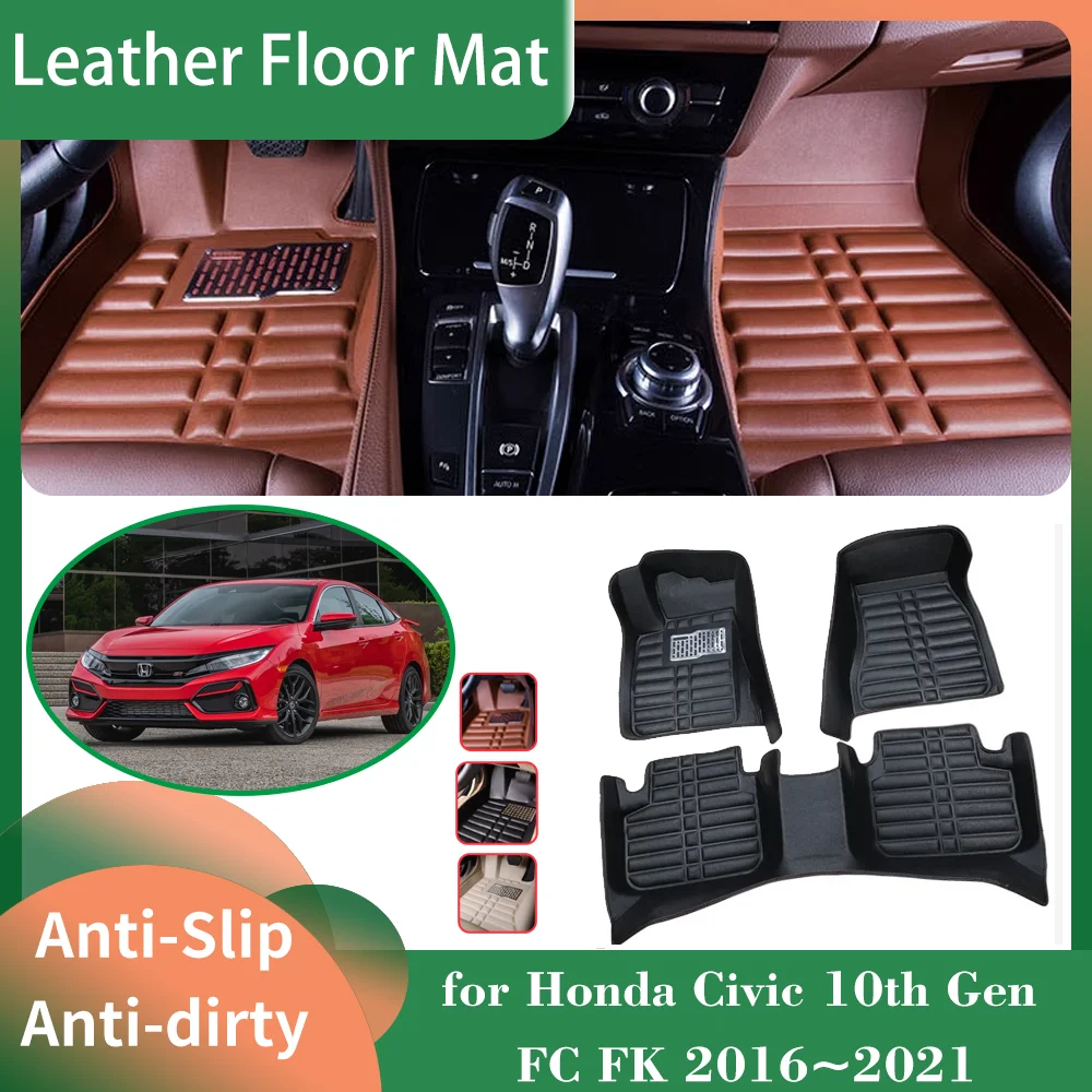 

Car Leather Floor Mat for Honda Civic 10th Gen FC FK 2016~2021 Foot Interior Liner Waterproof Carpet Pad Custom Rug Accessories