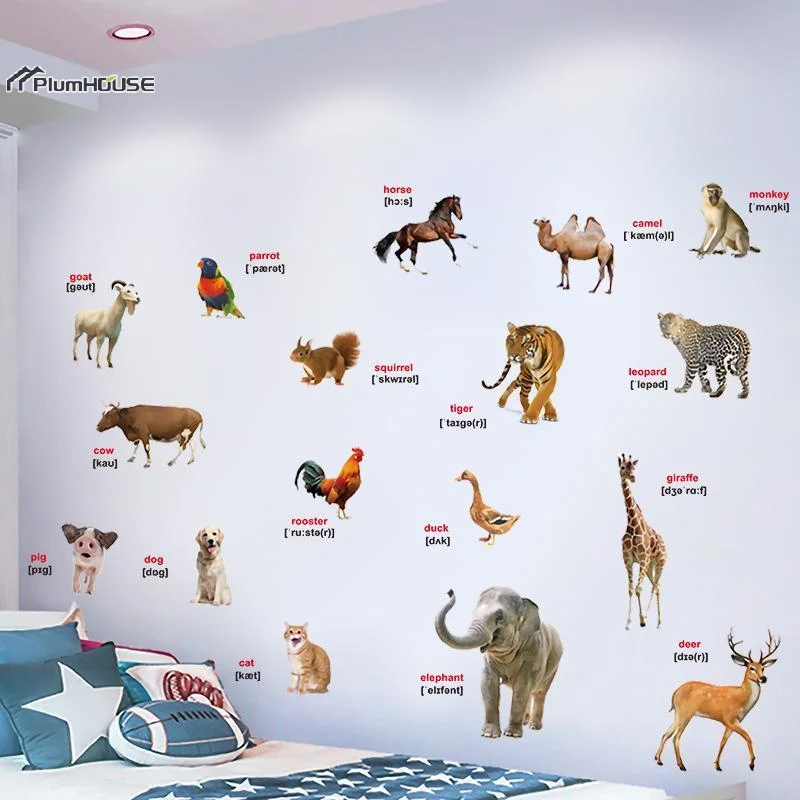 2Pcs Animal World Education Series Reality Wall Stickers For Living Room Children's Room Wall Modern Decor