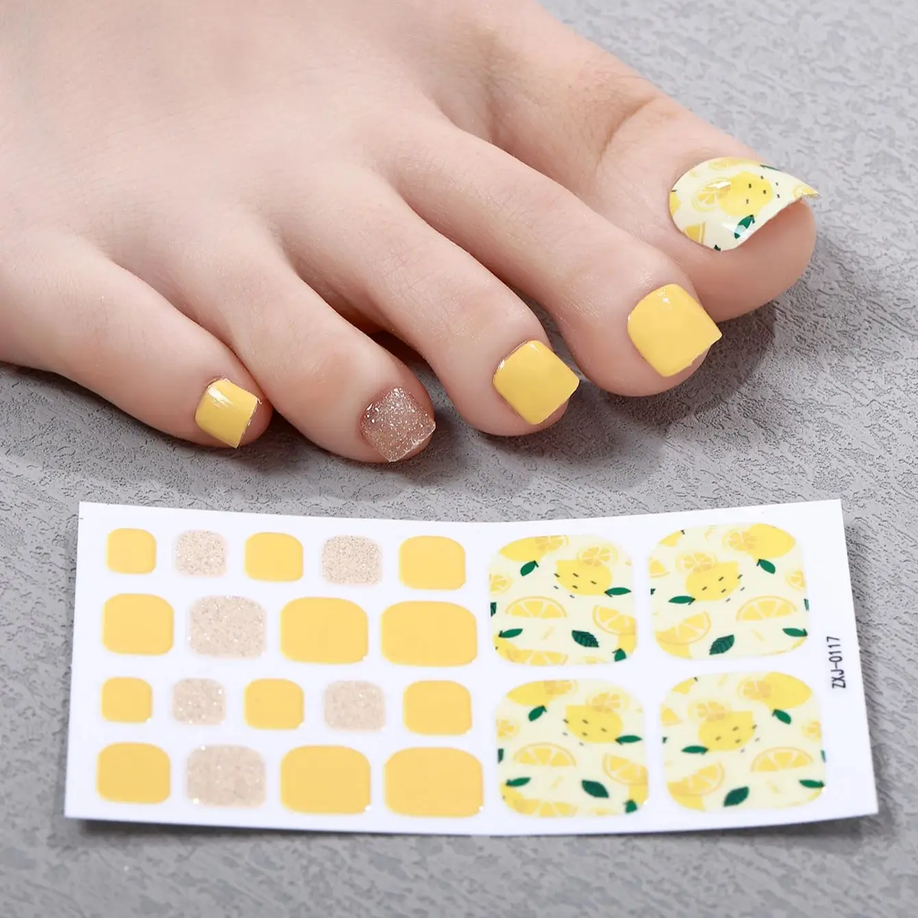 22Tips Summer Baking Free Toe Nail Sticker Strawberry Watermelon Lemon Full Cover Toenail Polish Strips Adhesive DIY Foot Decals