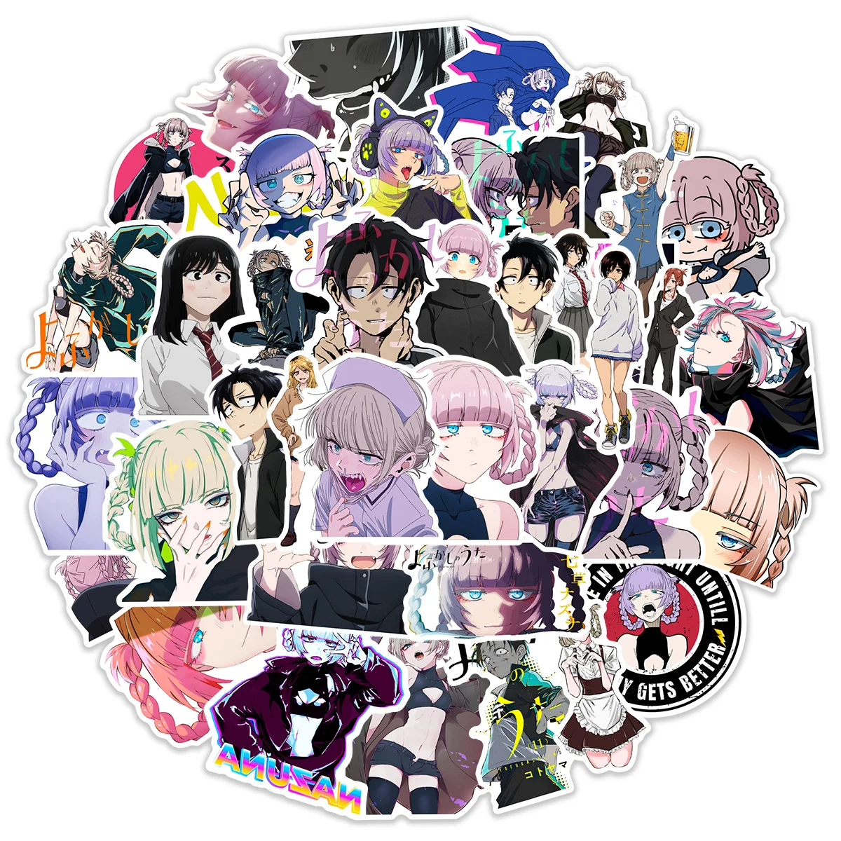 10/30/50pcs Japanese Anime All Night Song Graffiti Stickers Phone Trolley Case Kids Toys Laptop Guitar Water Cup Decal Stickers