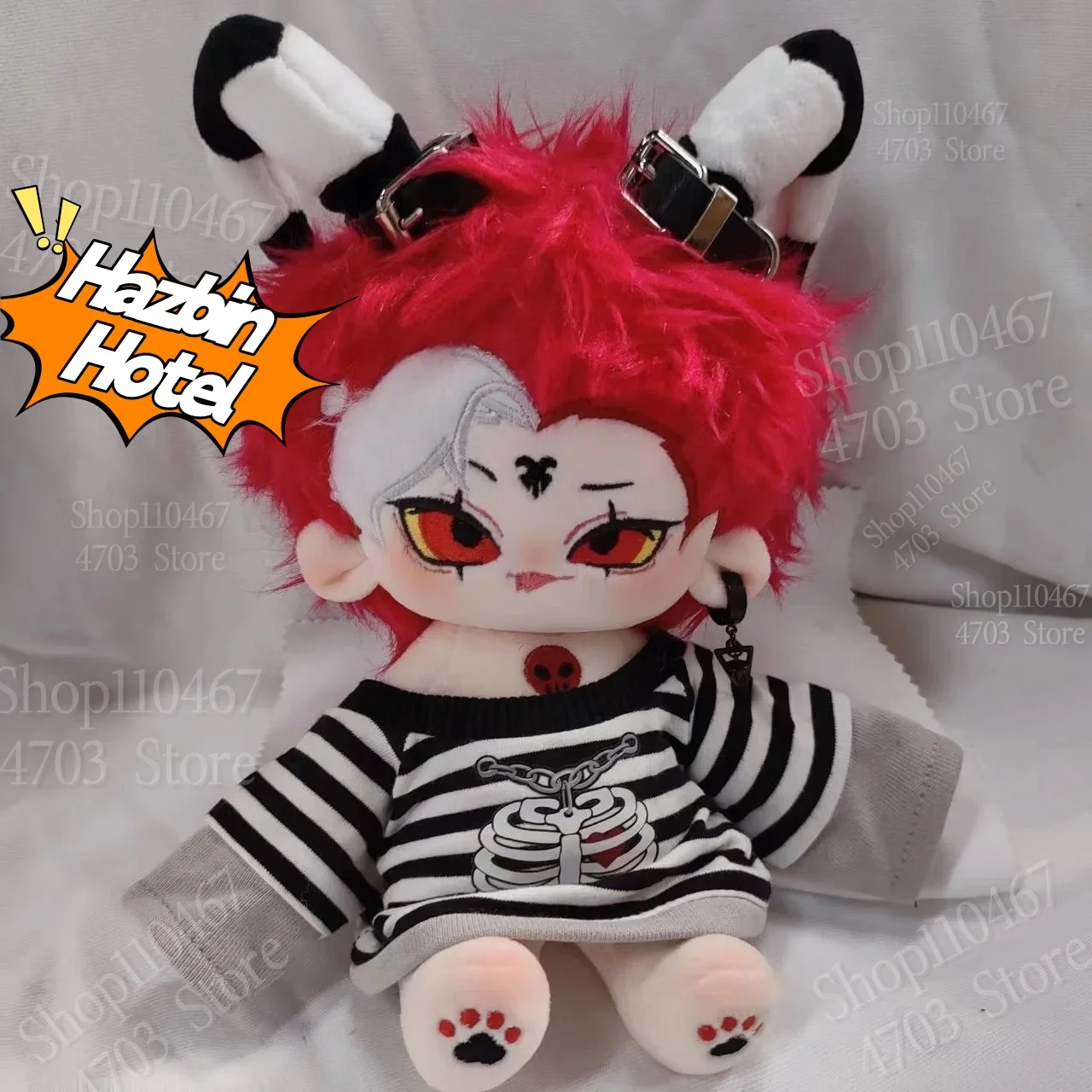 

20cm Anime Hazbin Hotel Striker Handsome Boy Cosplay Cartoon Plush With Skeleton Doll Dress Up Toys for Kids Toys Xmas Gift