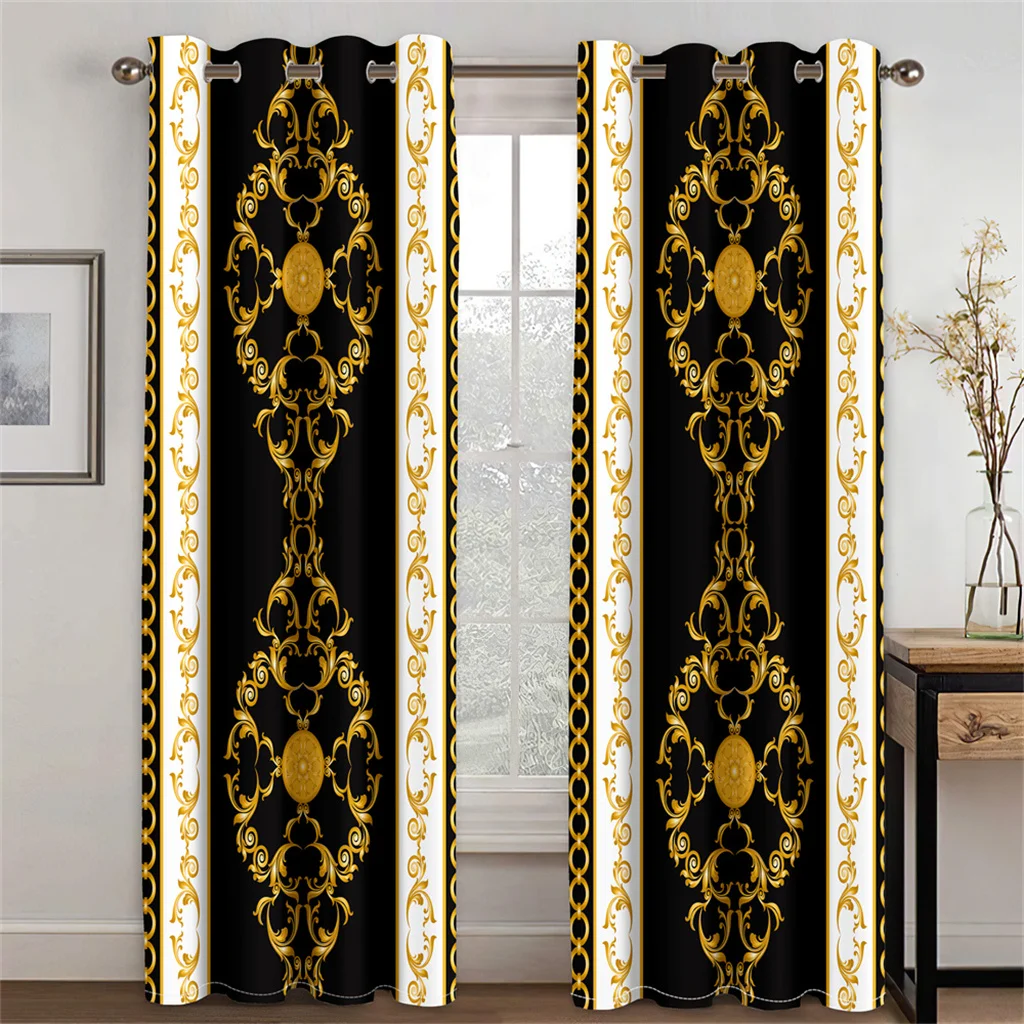 

Luxury European Style Gold Pattern Home Decor Curtains 2 Panel Modern Home Living Room Bedroom Window Decor Curtains