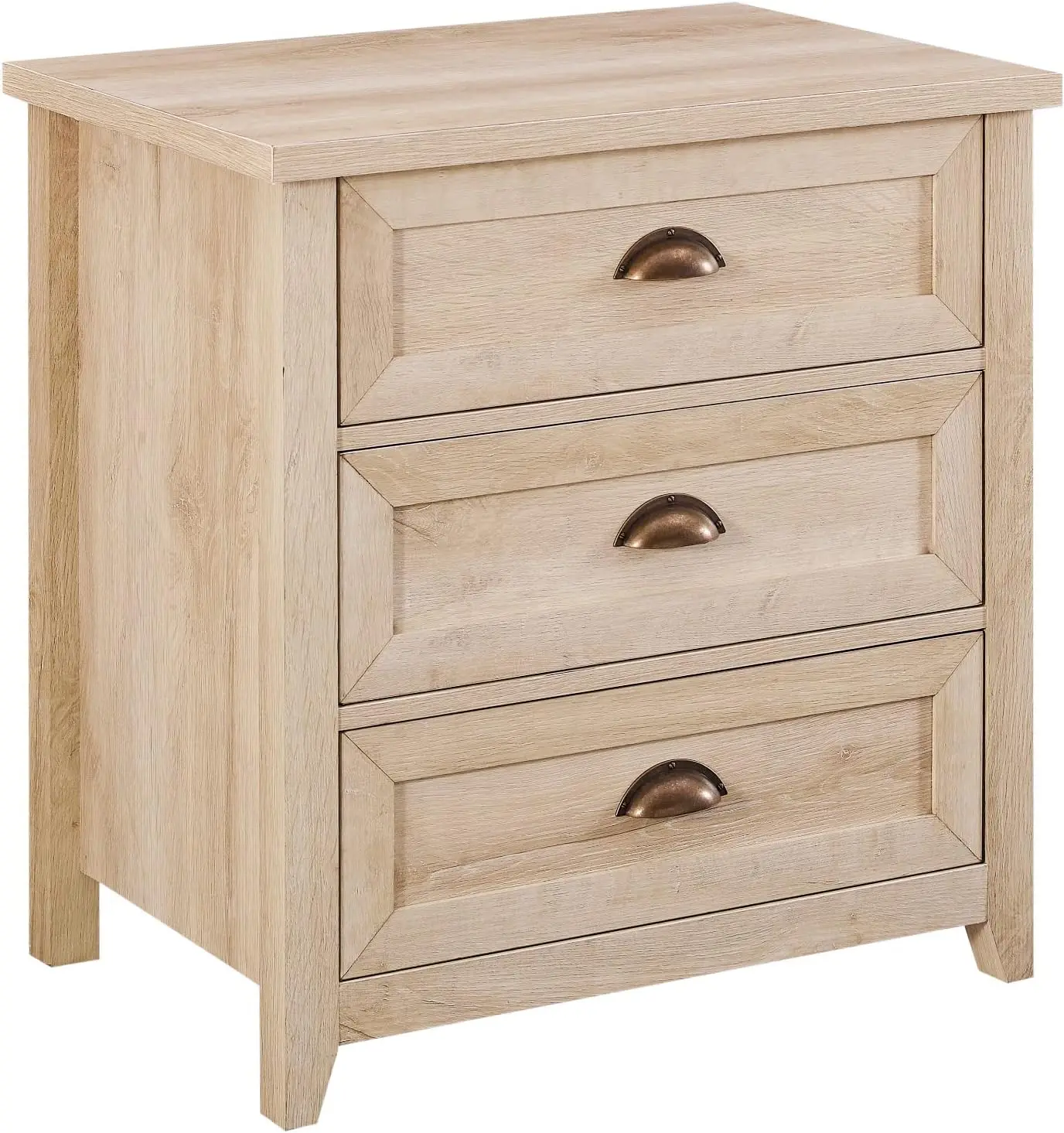 Hazel Modern Farmhouse 3 Drawer Framed Nightstand with Half-Moon Handles, 25 Inch, White Oak