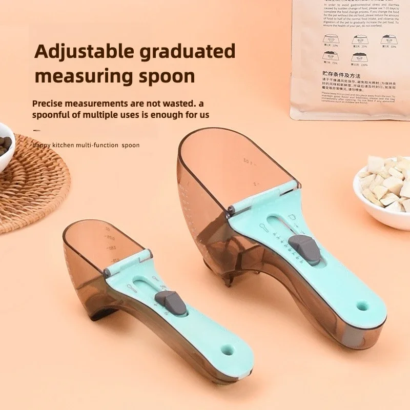 Adjustable Pet Metering Spoon with Plastic Measuring Pet Scoops Cups for Pet Accessories Cat Food Spoon Dog Food Gram Spoon