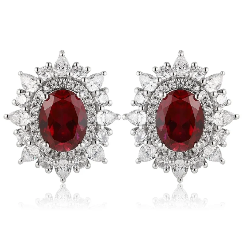 Oval Cut Lab Grown Ruby Stud Earrings in S925 Sterling Silver Lightweight Dainty Womens Ear Jewelry Ideal for Sensitive Ears an