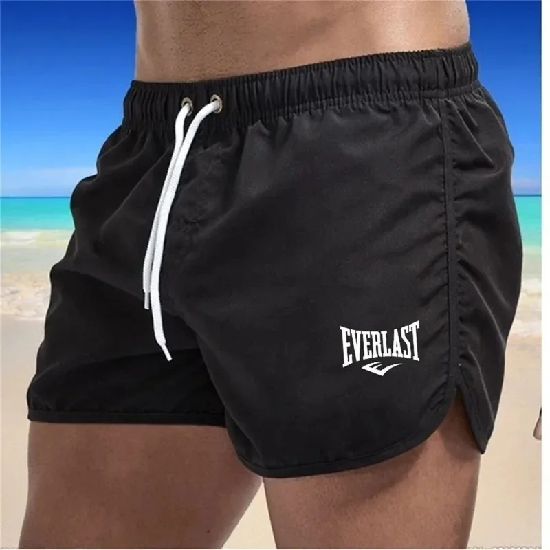 Men Quick Dry Boxing Shorts with Everlast Logo, Elastic Waist Drawstring Lightweight Sports & Beach Swim Trunks