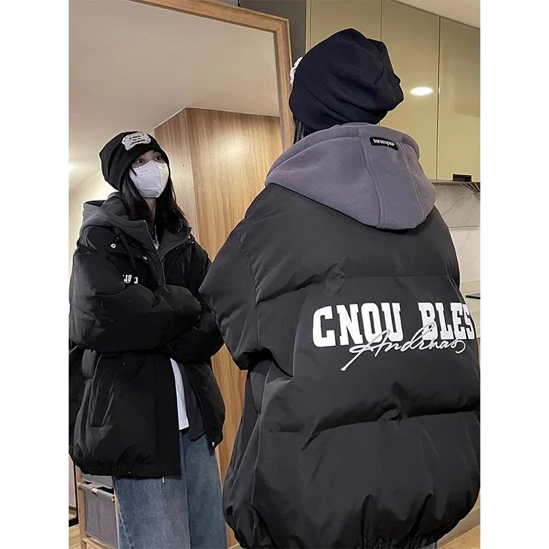 

Autumn Winter plus Size 300 Pou Hong Kong Sle Retro Fake Two-Piece Cotton Jaet Men's Winter Trendy Loose Thi Outerwear