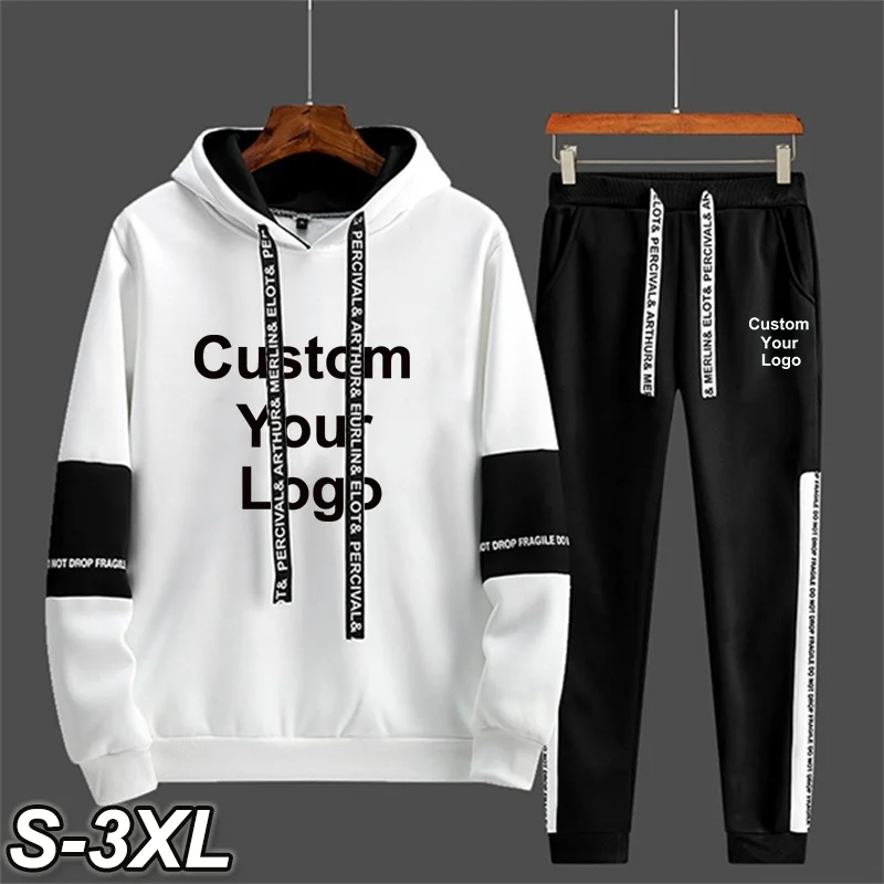 Men\'s Custom Your Logo Jogging Hooded Sweatshirt Suit Pullover Sweatpants Sports Track Suit