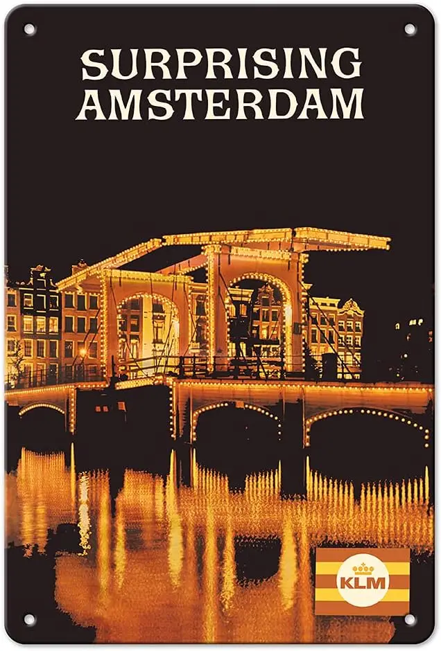 Pacifica Island Art Surprising Amsterdam - Netherlands - KLM Royal Dutch Airlines - Vintage Airline Travel Poster c.1969-8  sign