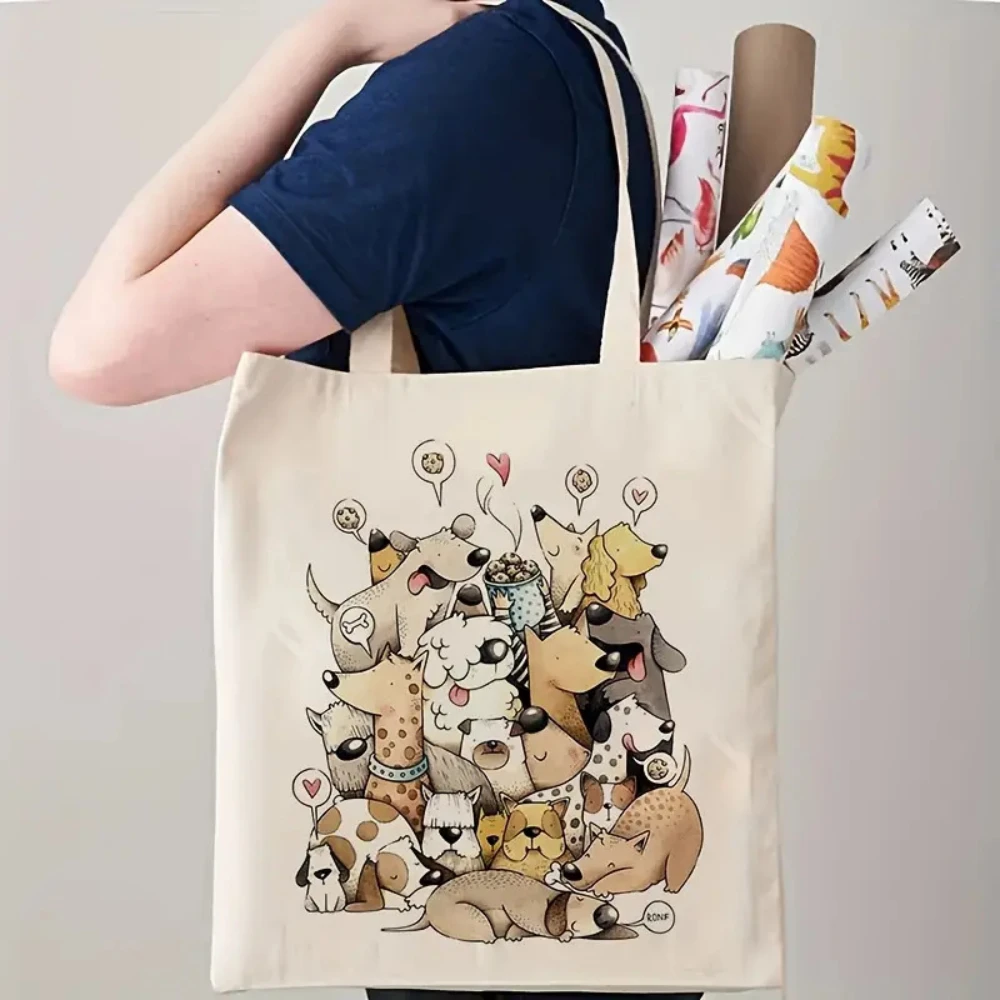 Niedliche Hunde-, Katzen-, Schaf- & Rußgeist-Print Canvas-Tragetasche, Schultertasche, Geschenk für Tierliebhaber & Studio Ghibli Fans für den Alltag – Detail 4