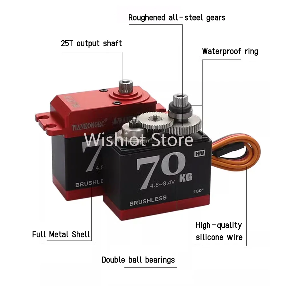 70Kg Borstelloze Digitale Servo Full Metal Shell & Gear 4.8-8.4V Hoog Koppel Waterdicht Voor Klimframe Boot Onderwater Robotica