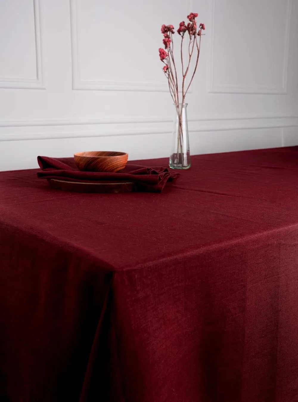 Linen Tablecloth 60 X 120 Inch - 100% Pure Linen Dark Red Tablecloth - Machine Washable Dining Tablecloth for Rectangle Tables