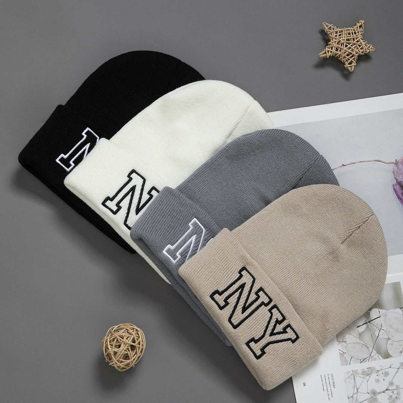 1pc unisex embroidered knitted hat Letters NY Winter warm woolen hat Fashion all-matching hat