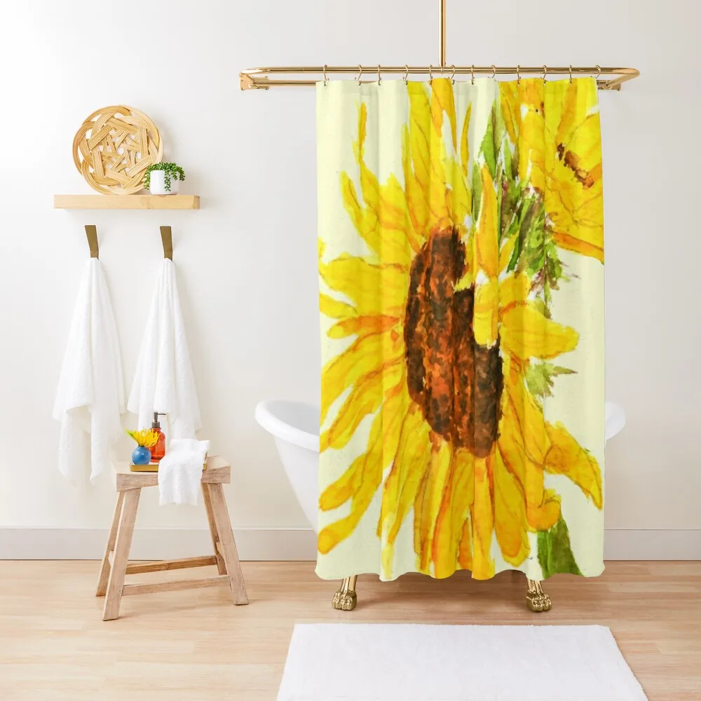 

sunflower watercolor painting macro Shower Curtain Bathroom Shower Transparent Bathroom Shower Bathroom Set Curtain