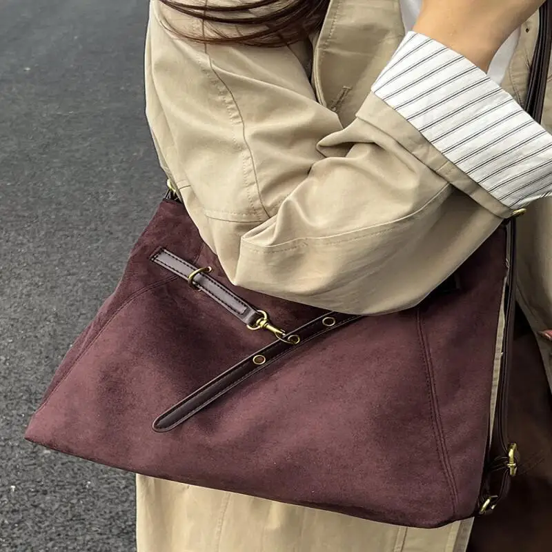 

Women Simple Suede Bag Tote Backpack Large Capacity Fashion New Storage Casual Single Shoulder Crossbody Commuting 2025 Autumn
