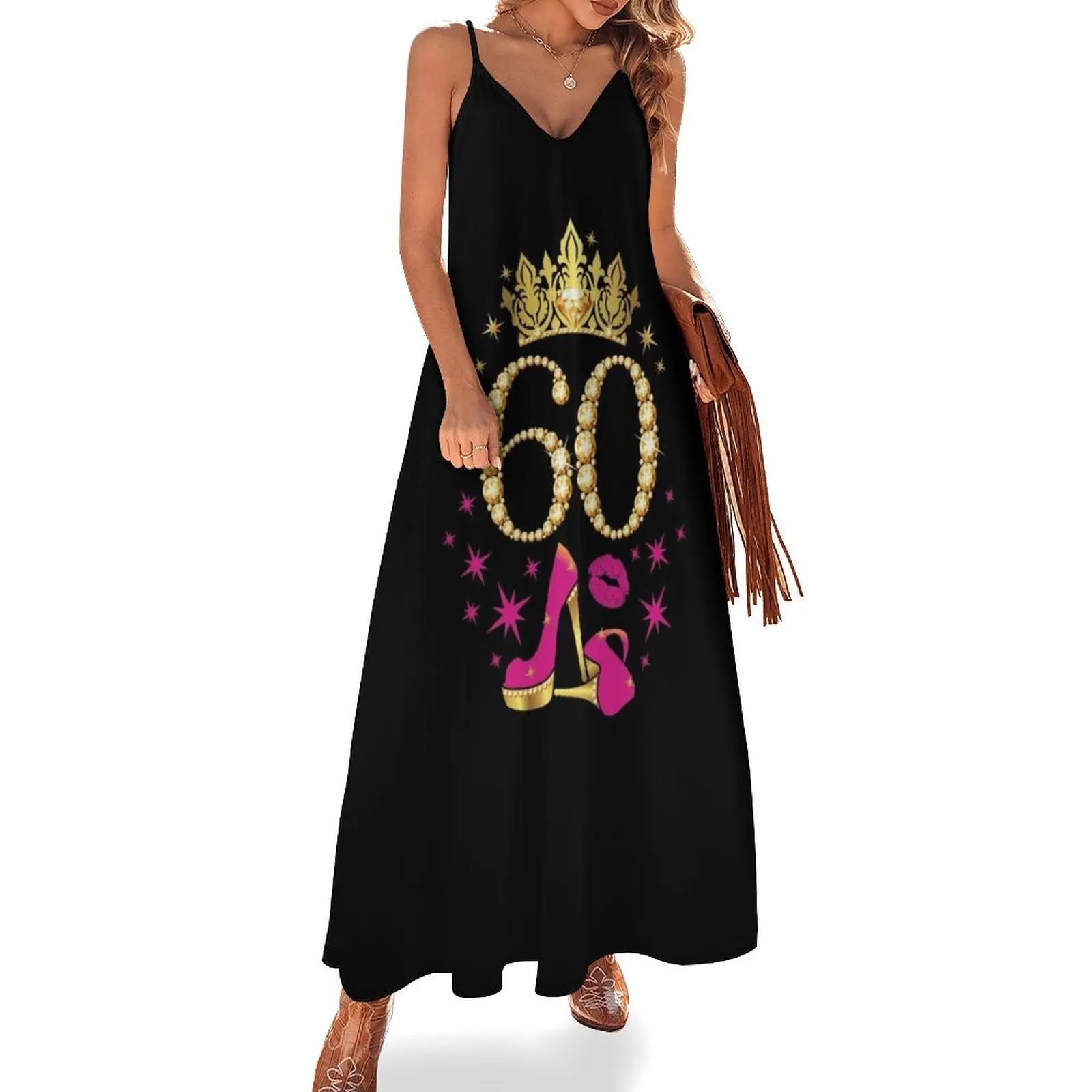 

60th Birthday design. Birthday party woman’s Sleeveless Long Dress Evening gown Dress