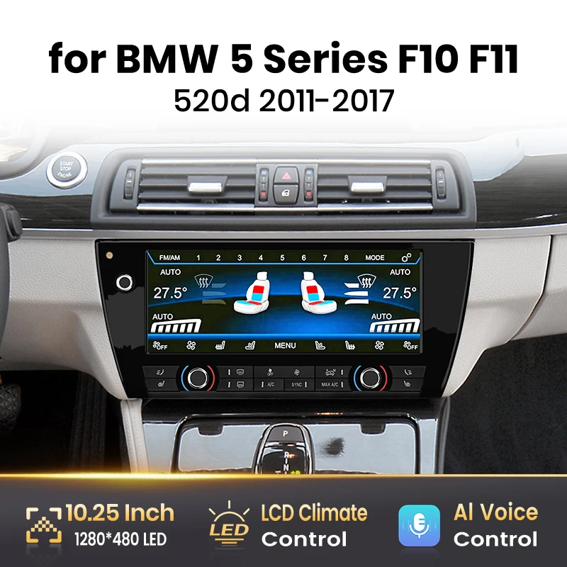 Pantalla de aire acondicionado AWESAFE de 10.25 pulgadas para BMW Serie 5 F10 F11 520d 2011-2017, pantalla táctil LCD digital para control de clima.