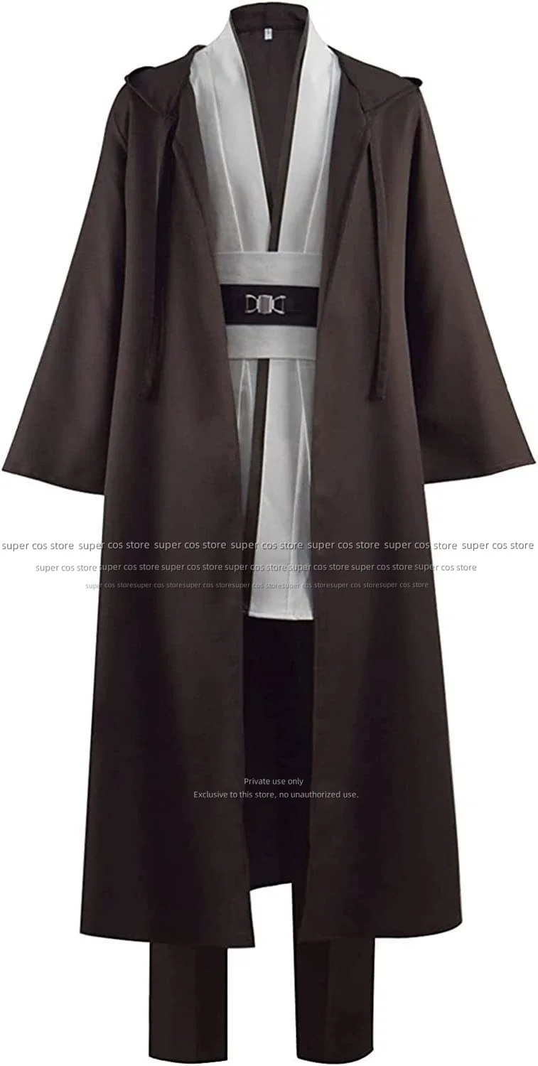 Disfraz de Obi Wan Kenobi para hombre, Túnica de caballero Jedi para adulto, uniforme con capucha, conjunto completo, capa de Cosplay para Halloween