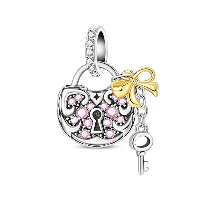 925 Sterling Silver Charms Bead CZ Zircon Nostalgic Love Lock Dangle Fit Original Bracelet DIY Valentine's Day Jewelry Gift