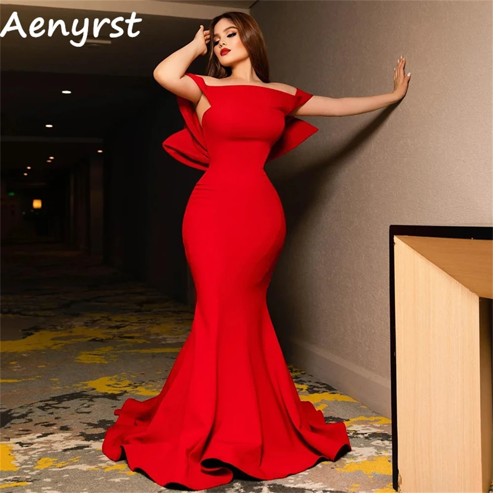 Aenyrst Sexy Off The Shoulder Evening Dresses Satin Mermaid Prom Gowns Floor Length Christmas Party Dress Long فساتين السهرة