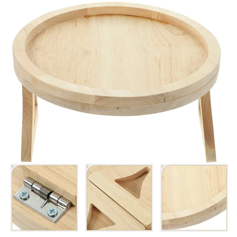 1 PCS Wooden Sofa Clip On Side Table Wood Color Round For Wide Couches Arm,Armrest Table For Eating/Drinks/Snacks/Remote/Control