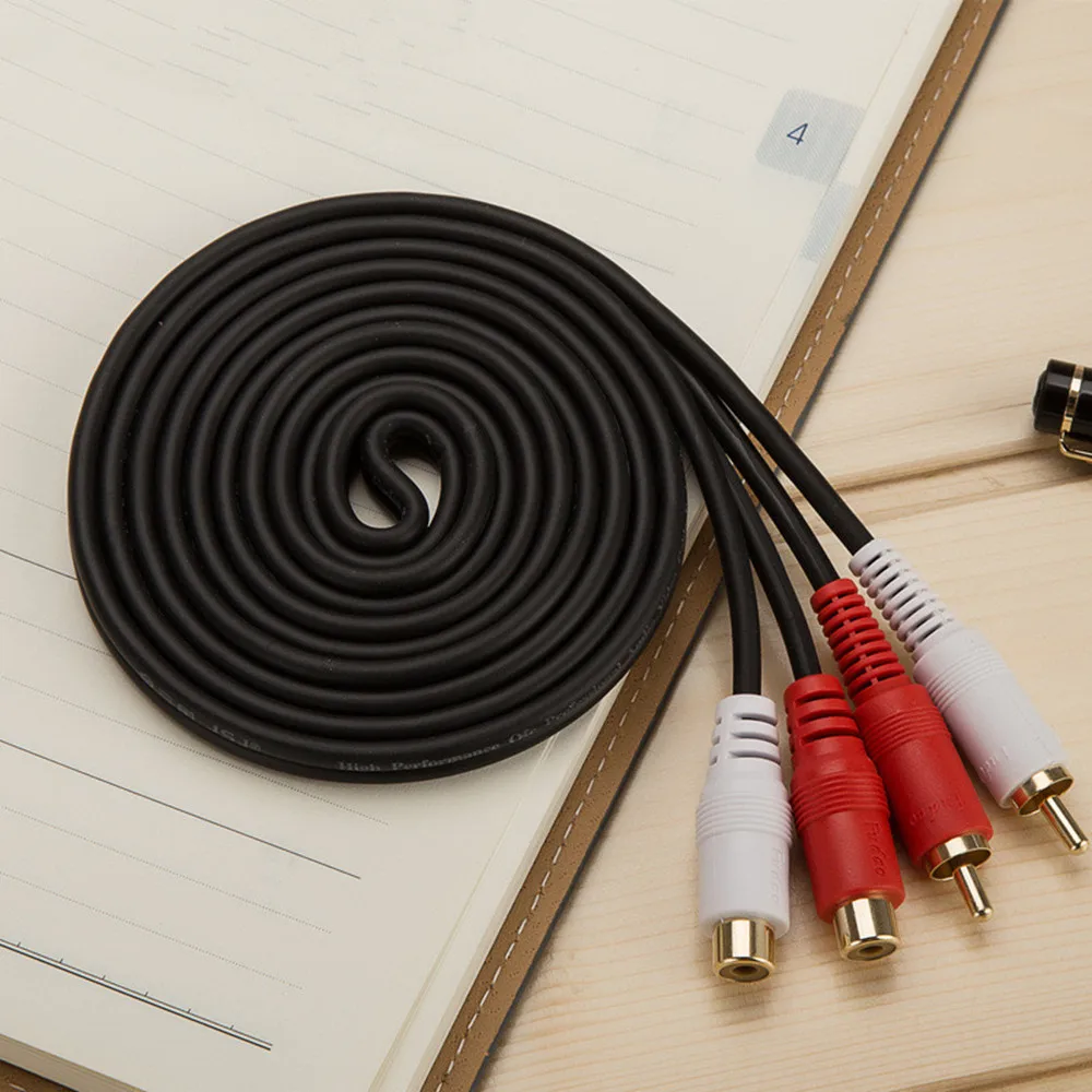 كابل تمديد من ذكر إلى أنثى 2 RCA ، غلاف نحاسي ، مطلي بالذهب ، كابل 2 RCA ذكر إلى 2 RCA أنثى ، محول سلك موسع صوت ستيريو