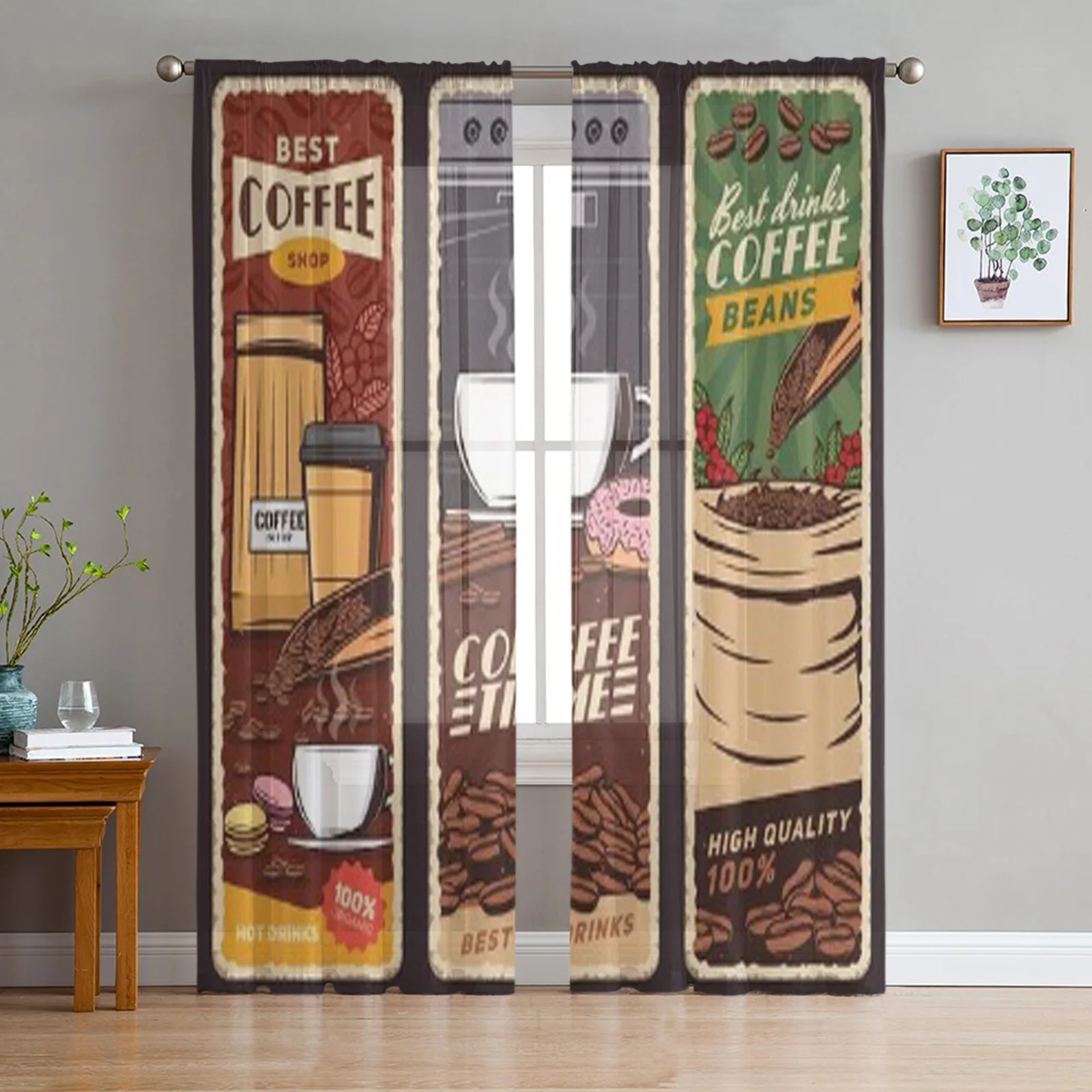 

Coffee Shop Vintage Cafe Menu Sheer Curtains For Bedroom Exquisite Voile Curtain Living Room Kitchen Chiffon Fabric Curtains