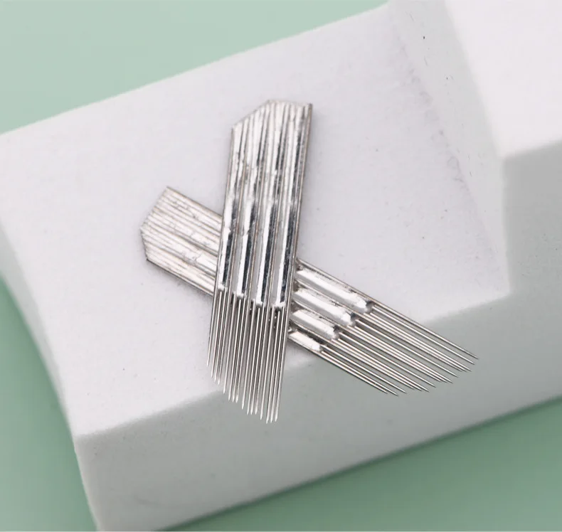 

100 шт. двухрядная игла для татуировки бровей, ручная игла, коническое лезвие, 3D вышивка для перманентного макияжа, лезвие для татуировки бровей