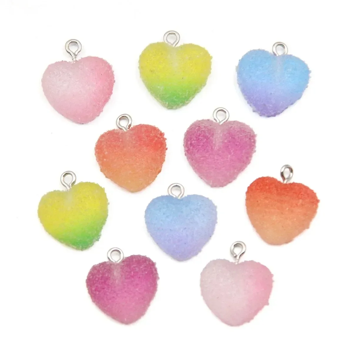 10Pcs Flat Cabochon Resin Charms 17*18mm Shiny Gummy Candy Heart 5 Colors Pendants For Handmade Keychain Jewelry Making