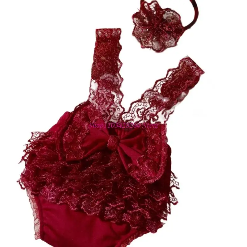  Polyester Newborns Photoshoot Outfit Gentle Fabric Bow Accent Headband Included