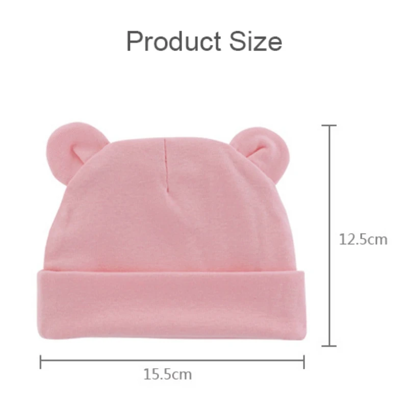 Newborn Baby Hat Bear Ears Infant Caps Cotton Hat Solid Color Hat Soft Toddler for 0-12 Months Baby Autumn Winter