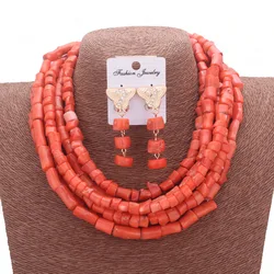 Dudo 8-11mm Coral Beads Sets Original Traditional Weddings Necklace Set 6 Layers