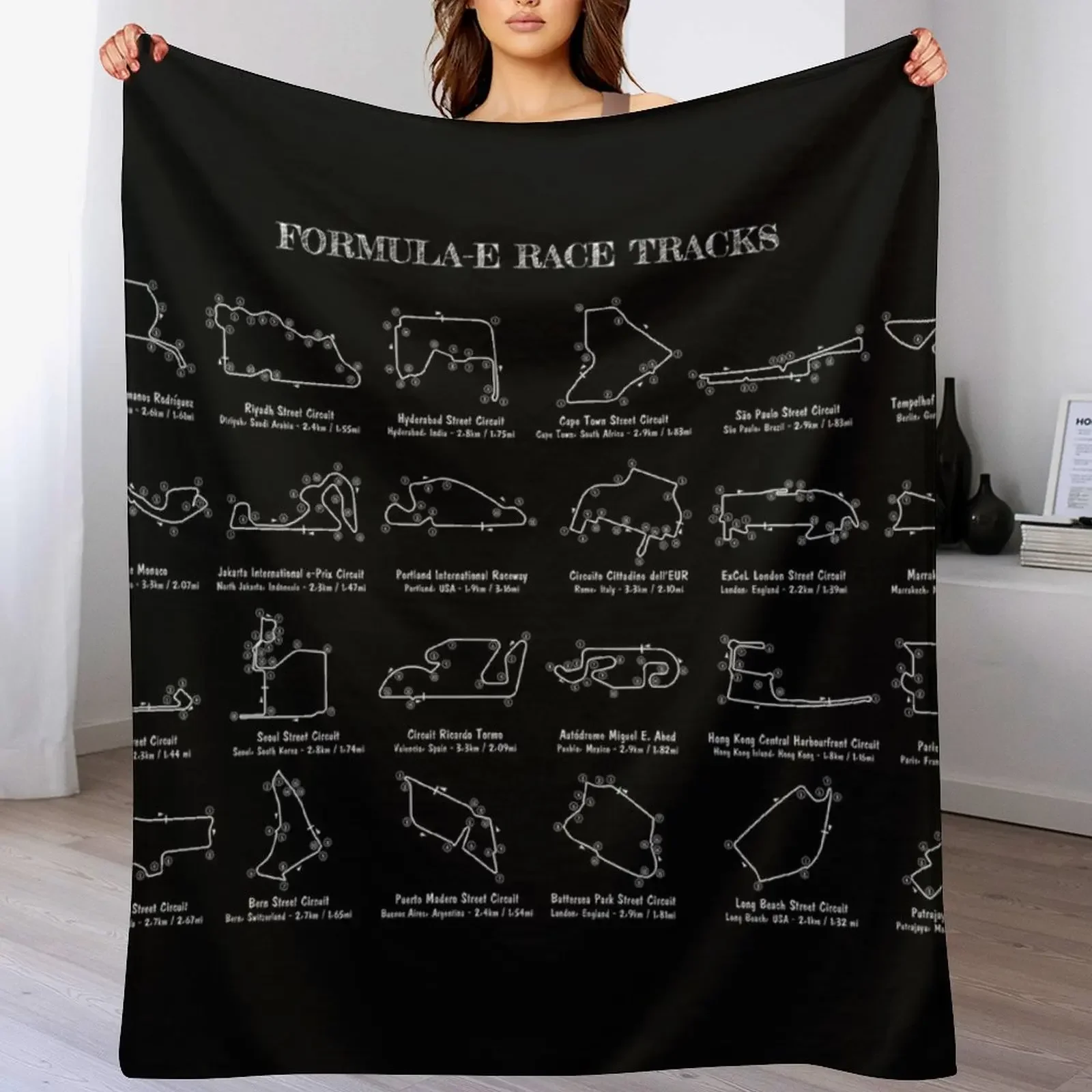 Formula-E Race Tracks (White Stencil - No Background) Throw Blanket anime warm winter heavy to sleep Blankets