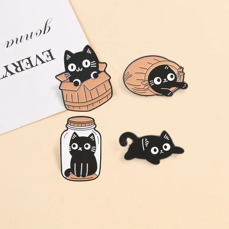 3-22pcs/set Cartoon Animal Enamel Pins Kawaii Space Cat Punk Crow Red Eared Rabbit Brooches Anime Kitten Badge Jewelry Gifts