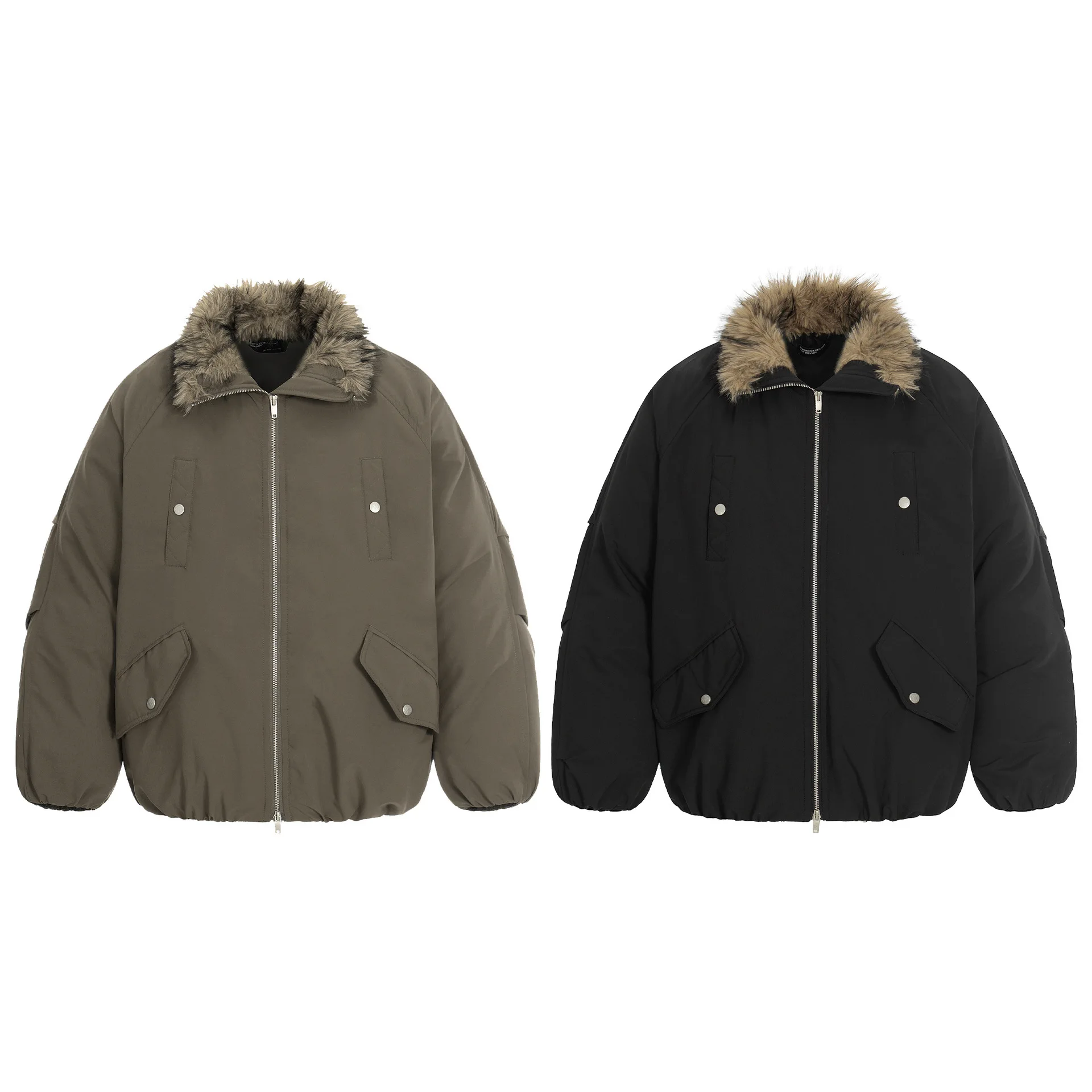 

American Retro Silver Fur Collar Jaet Men's High Collar Warm Winter ort Wide Sle Workwear Parka Coat for Men And Women