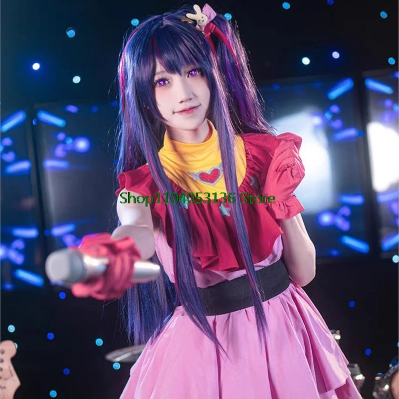 Hoshino Ai Hoshino Cosplay Kostüm Anime Cosplay OSHI NO KO Kleid Prop Rosa Uniform Haarnadel Halloween Singen Party Kleiden