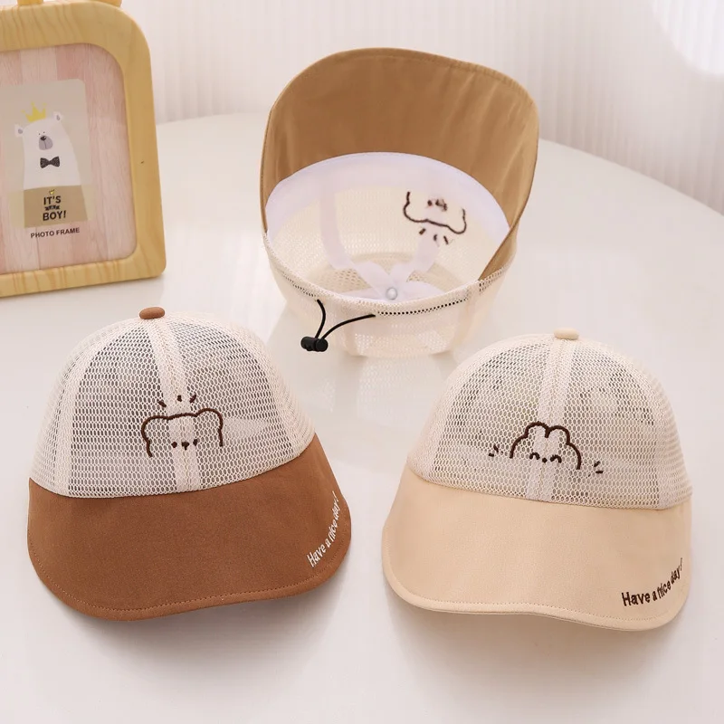

Детские солнцезащитные шляпы с большими полями для детей от 1 до 3 лет, сетчатые дышащие фуражки с корейским мультяшным медведем для младенцев, летние уличные детские солнцезащитные шляпы для мальчиков и девочек