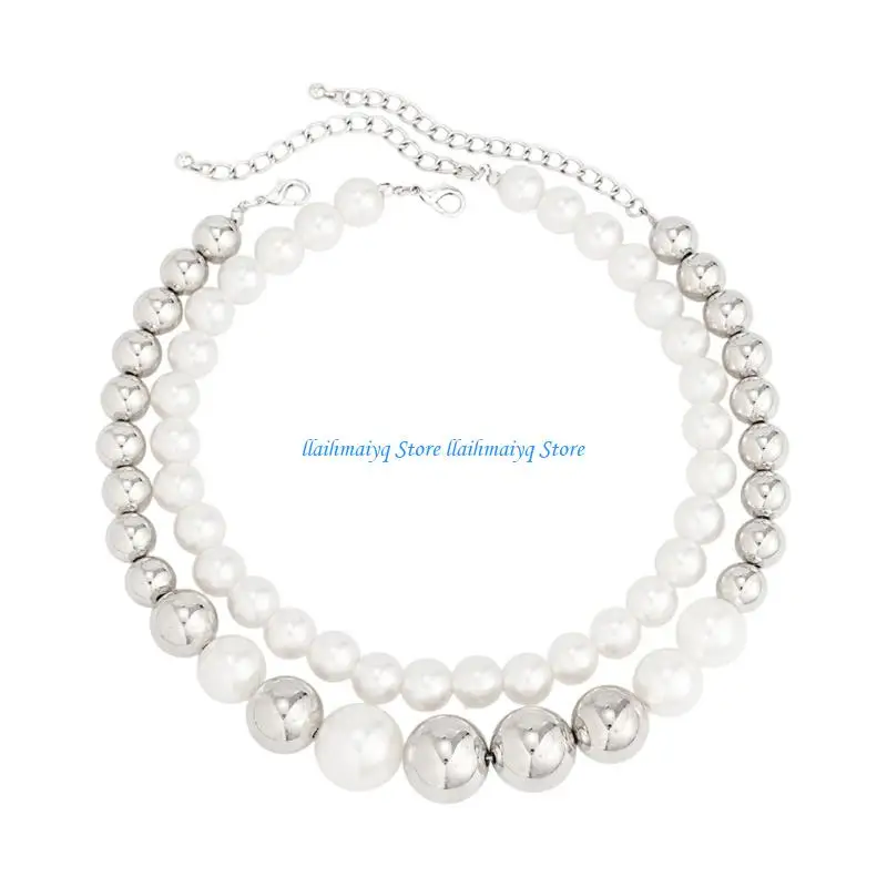 

573B Eye Catching Large Bead Necklace Zinc Alloy Materials Clavicle Chain Accessories For Layering And Gifting