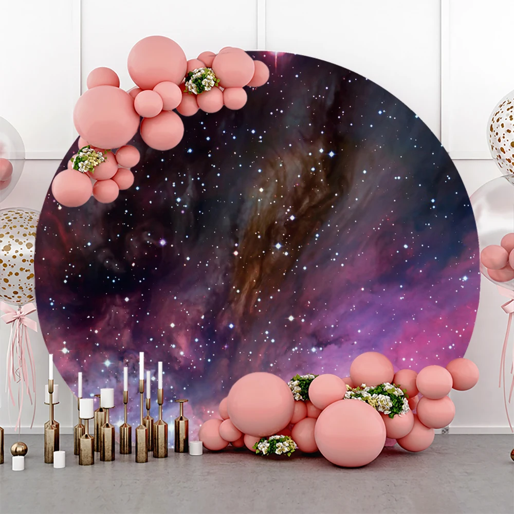 Blue Starry Sky Cosmic Space Round Backdrop Cover Moon Cloud Galaxy Stars Baby Birthday Party Elastic Background Custom