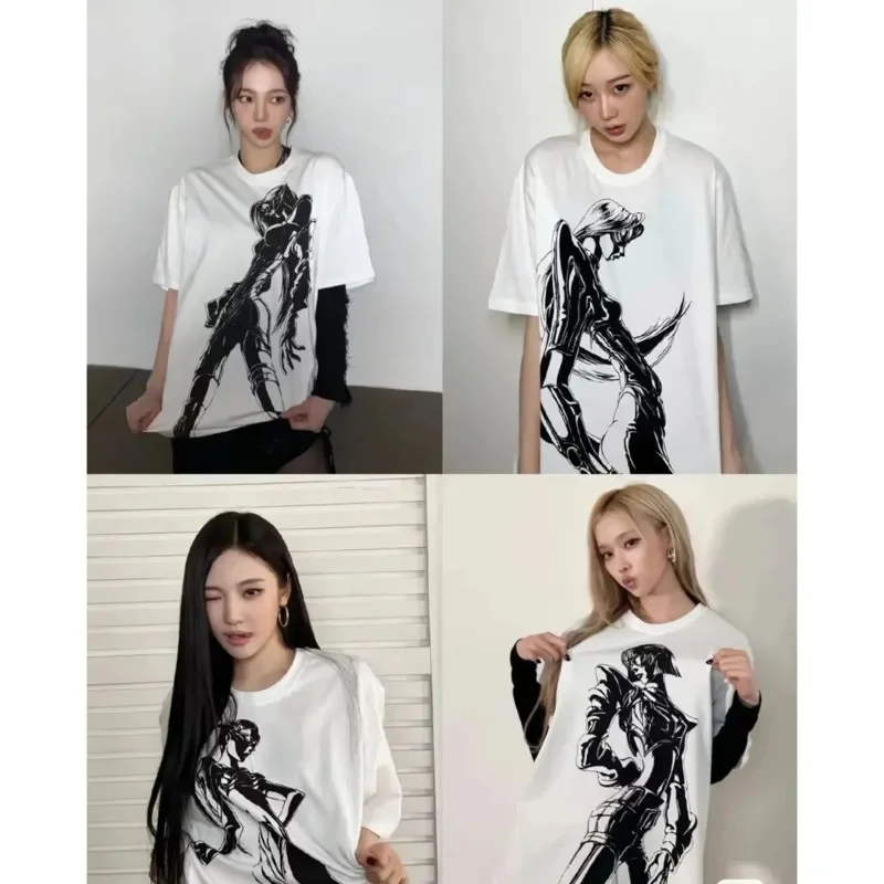 KPOP Aespa Whiplash Limited Edition Cotton T-shirt Short Sleeve KARINA GLSELLE WINTER NINGNING Same Print Loose Anime Techno Top