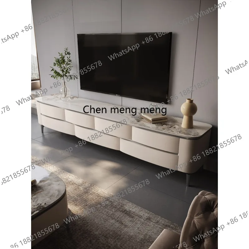 Italian light luxury rock panel TV cabinet coffee table  simple modern living room high-end full solid wood floor cabinet