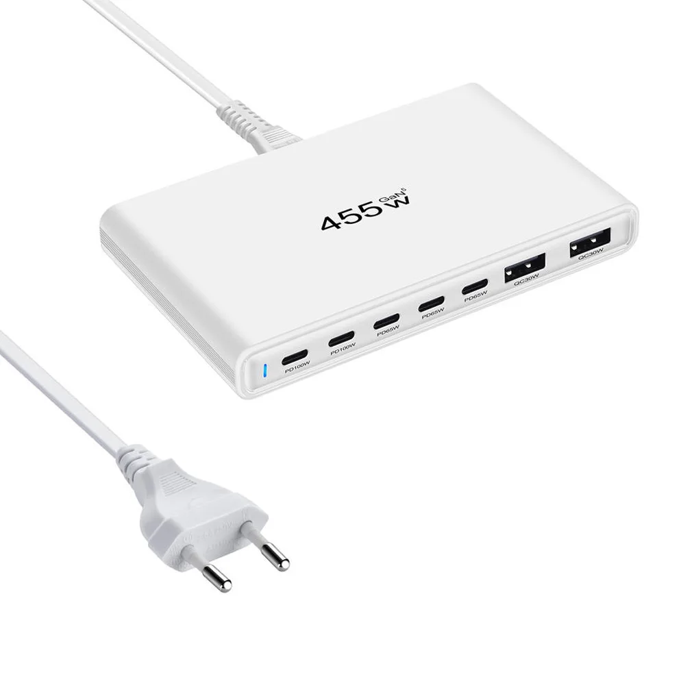 New 7-Port 455W GaN Desktop Charger Ultra-Slim Multi-Port 5C2A Fast Charging Station Adapters for Phones Tablets Dropshipping