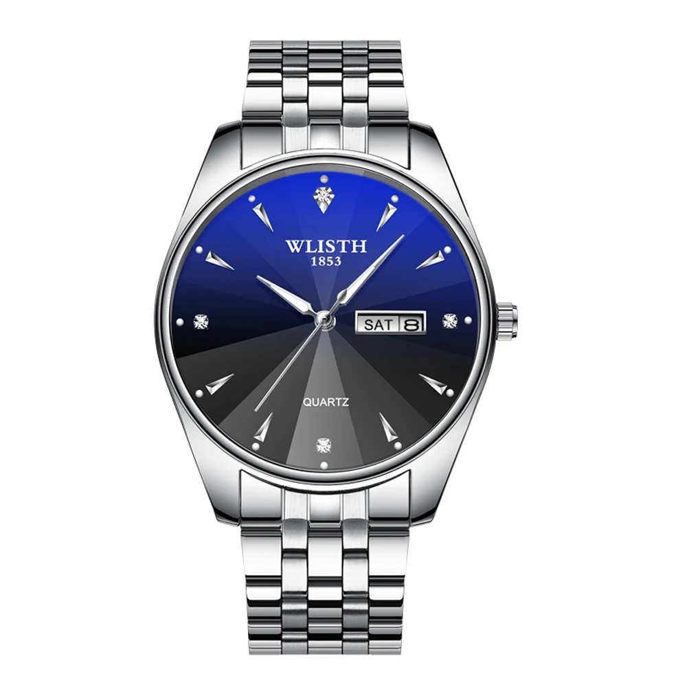 Wlisth Brand Men Lady Watch Tungsten Steel Lovers Women Couple Chinese-english Calendar Business Quartz Clock Waterproof Watch