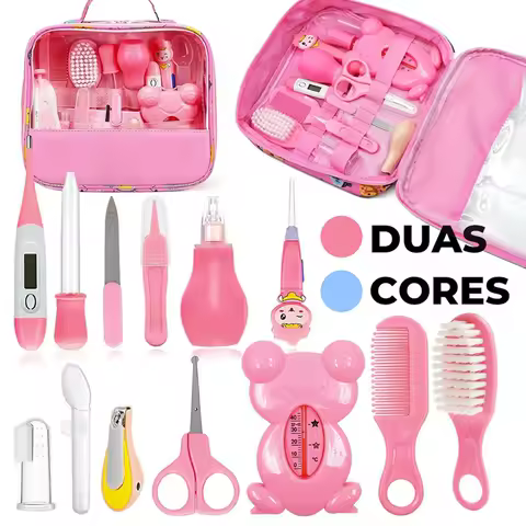 Kit Completo de Cuidados para Bebês com 13 Itens, Inclui Tesoura, Termômetro e Escova, Presente Prático para Mães de Primeira Viagem